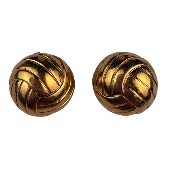 Monet Womens Gold Tone Clip-On Dome Earrings Basketweave Pattern Round Design