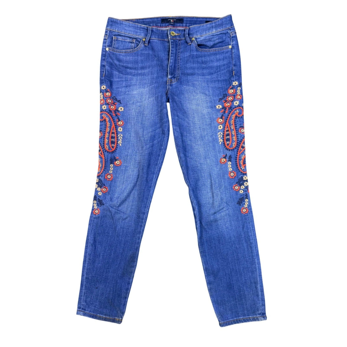 Hilfiger Womens Blue Cotton Blend Embroidered Jeans Slim Fit Floral Print Size 8