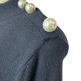 Kate Spade Broome Street Black Sweater With Lace Hem & Pearl Button Accents Sz M