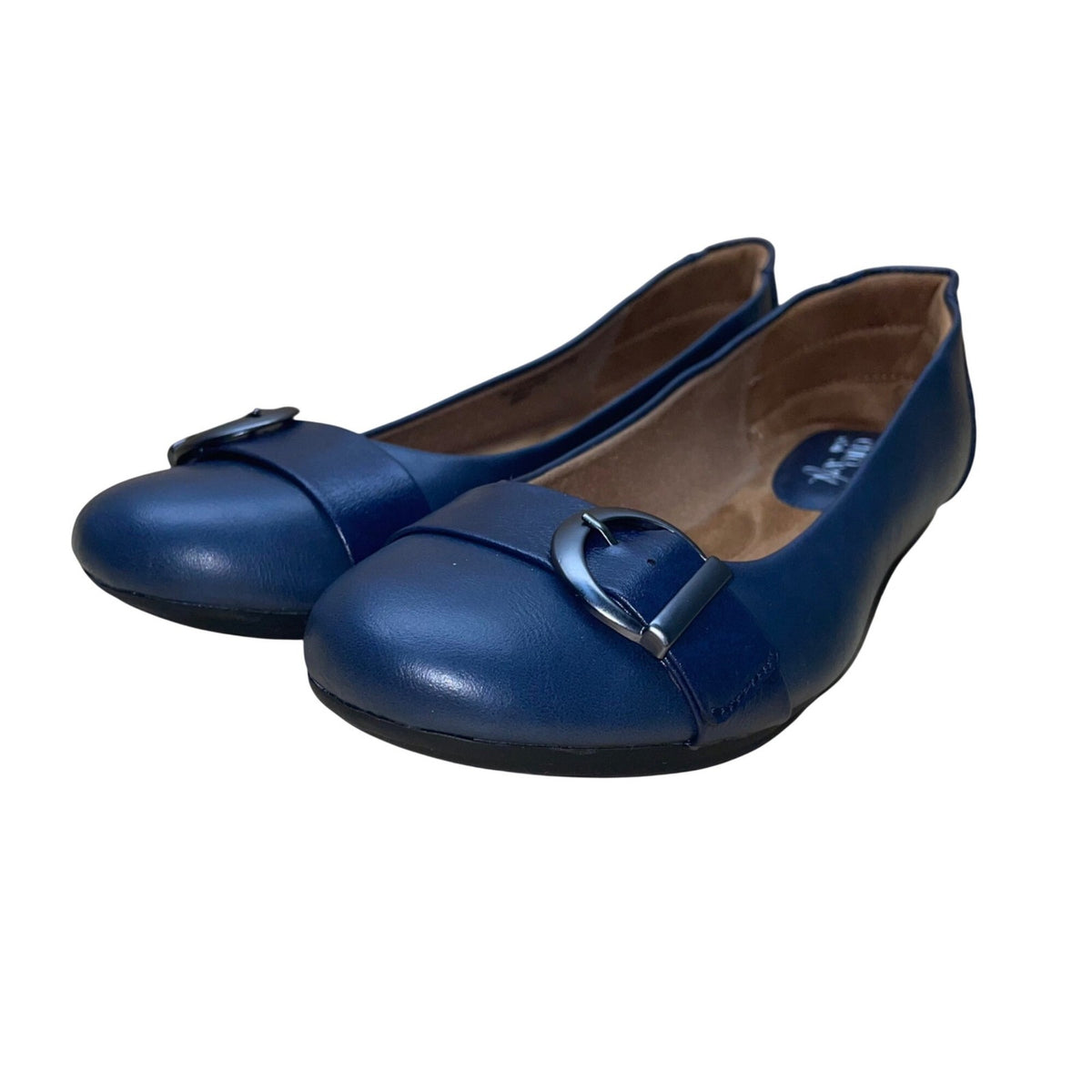 Euro Soft By Sofft Women’s Navy Buckle Strap Round Toe Slip-On Flat Shoes 8M
