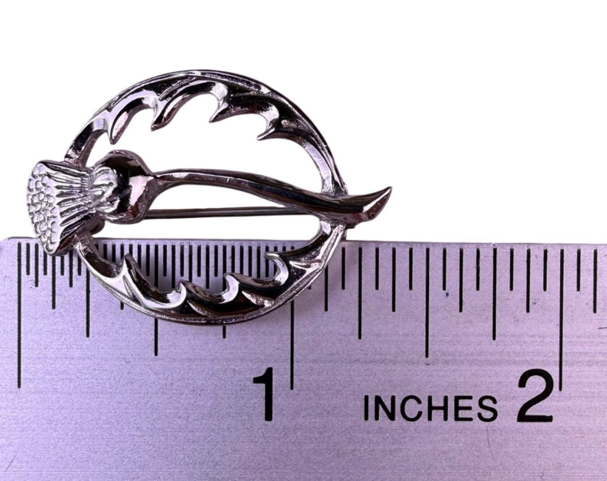 Vintage Womens Silver Tone Brooch Scottish Thistle Pin Design