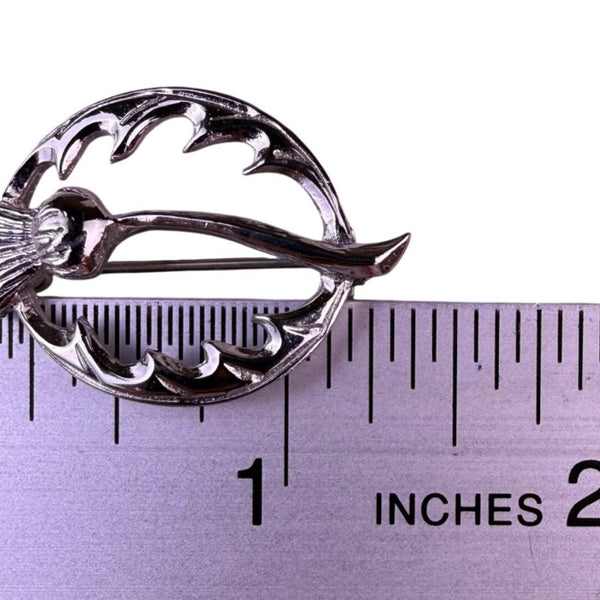Vintage Womens Silver Tone Brooch Scottish Thistle Pin Design