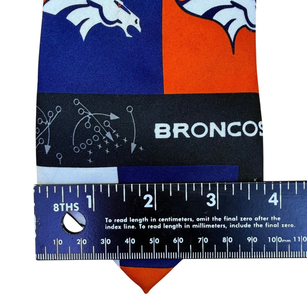 NFL Team Apparel Mens Orange/Blue Polyester Denver Broncos Tie Handmade Logo Des