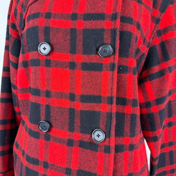 Woolrich Womens Red & Black Plaid Peacoat Double Breasted Jacket Size L