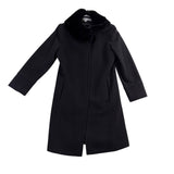 Larry Levine Womens Black Wool Blend Coat With Genuine Rex Rabbit Fur Collar 6P