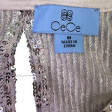 Cece Womens Silver Sequin Top Sleeveless Crew Neck Size M