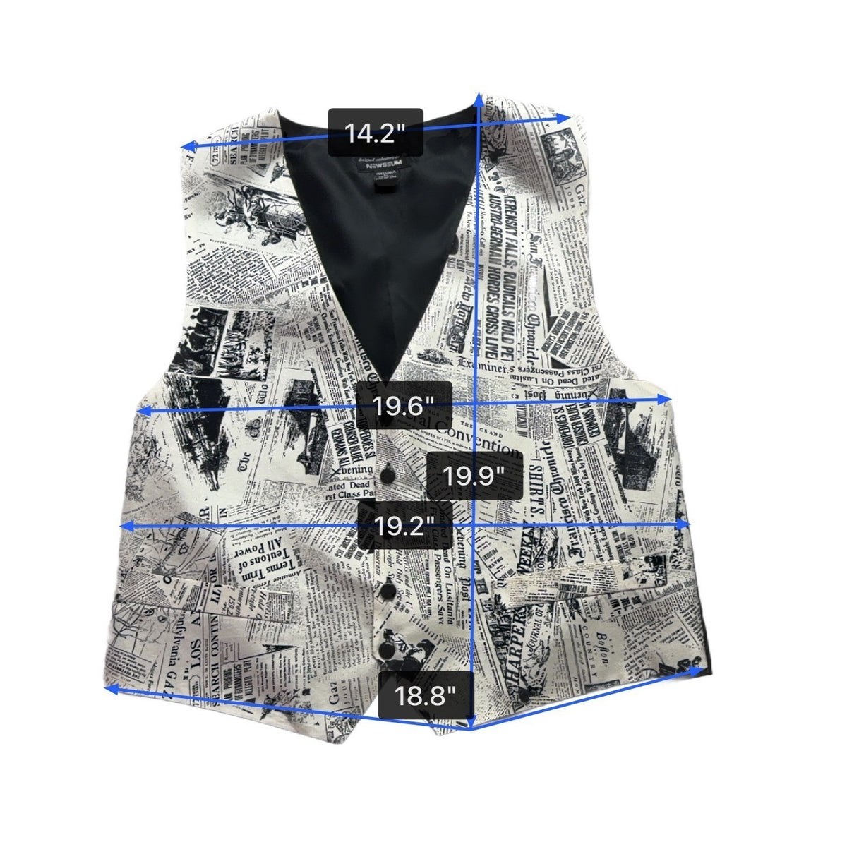 Gouda New York Womens Black & Ivory Newspaper Print Vest Stylish Button Up Sz L