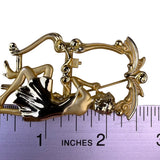 Vintage AJC Gold Tone Woman Vanity Mirror Brooch Signed Ornate Design Jewelry