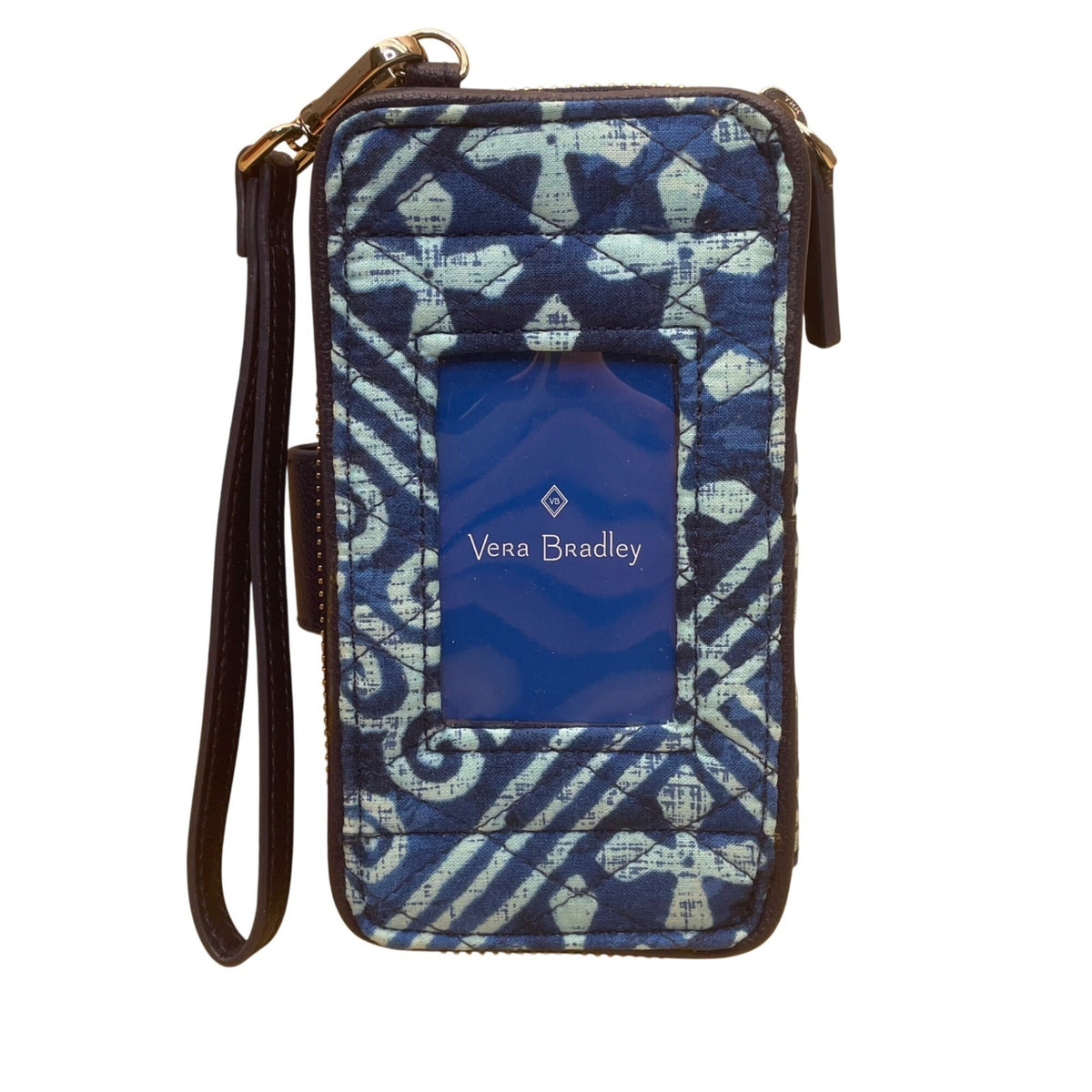 Vera Bradley Women’s Blue Patterned Cotton Zipper And ID Window Wristlet Wallet