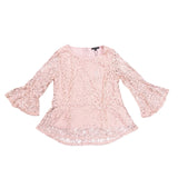 Adrianna Papell Womens Pink Lace & Bell Sleeve Peplum Blouse Size L
