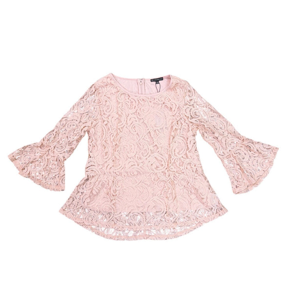 Adrianna Papell Womens Pink Lace & Bell Sleeve Peplum Blouse Size L