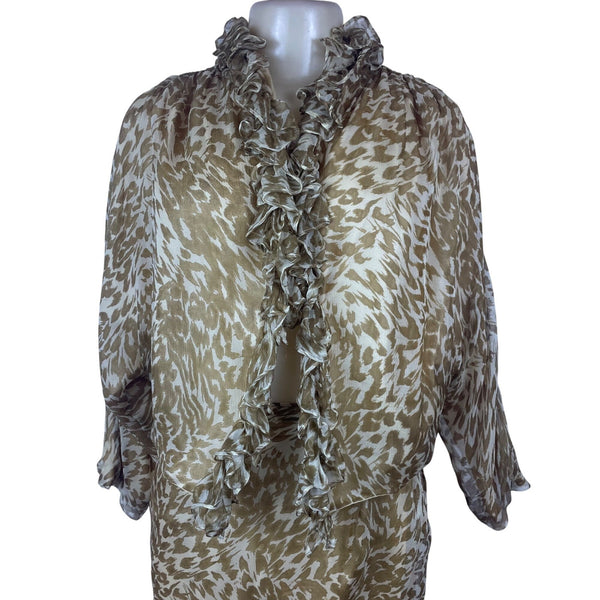 Sarah Horne Design Women’s Beige White Animal Print Skirt & Blouse Set