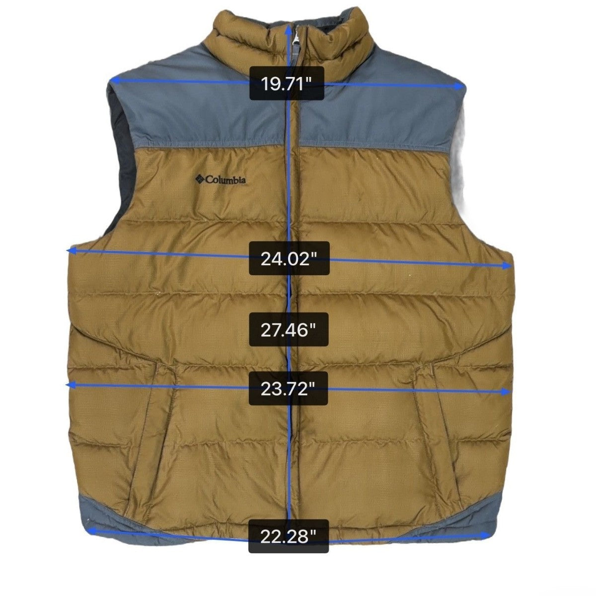 Columbia Mens Blue & Brown Puffer Vest Winter Outerwear Quilted Zip-Up Size L
