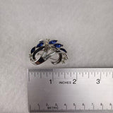 Trifari Vintage Silver Tone Rhinestone Sapphire Blue Crescent Brooch Pin Elegant