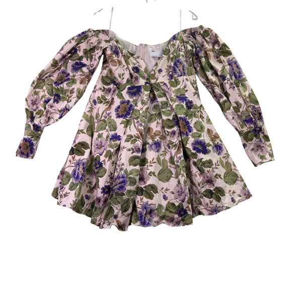 Asos Edition Womens Purple Floral Off-Shoulder Mini Dress Long Sleeves Sz 12