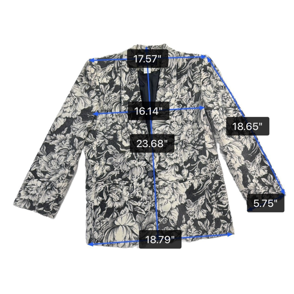 Norton McNaughton Womens Black/White Wool Blend Floral Print Blazer Jacket Sz 4