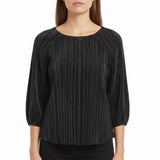 Chicos Womens Black Pleated Long Sleeve Blouse Relaxed Fi tSize 2 US L