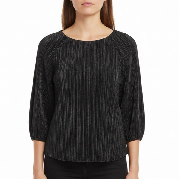 Chicos Womens Black Pleated Long Sleeve Blouse Relaxed Fi tSize 2 US L