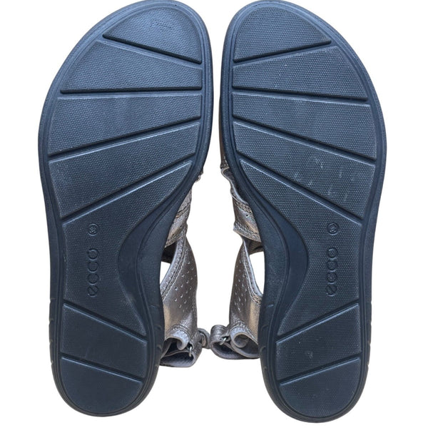 Ecco Women’s Metallic Gray Leather Adjustable Strap Open Toe Sandals Size 39