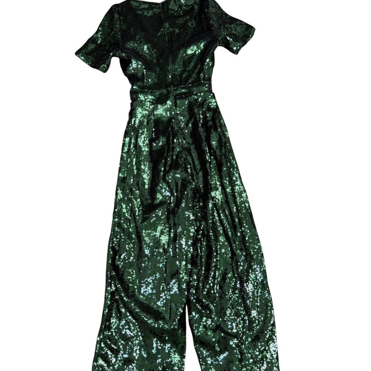 Francescas Womens Green Sequin Jumpsuit Short Sleeve Wide Leg Sz XS