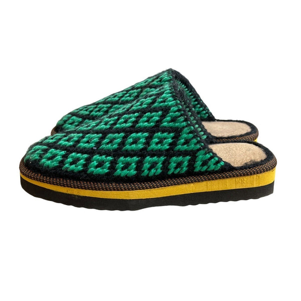 Women's Green & Black Wooven Quilted Pattern Slippers Sandals Size 9.5/10