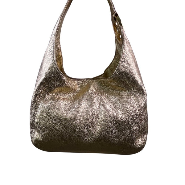 Michael Kors Women’s Gold Metallic Textured Leather Hobo Bag Logo Charm Accent