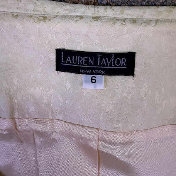 Lauren Taylor Womens Beige Jacquard Blazer & Slit Pencil Skirt Set Size 6