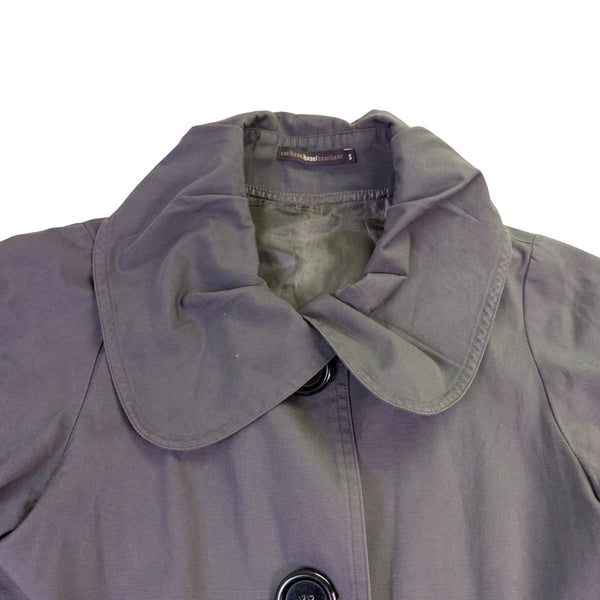 Hazelhazel Women Gray Cotton Puff Sleeve Trench Coat Button Front Size S