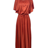 Vintage Style Rust Orange Maxi Dress With Belt & Flutter Sleeves S/M