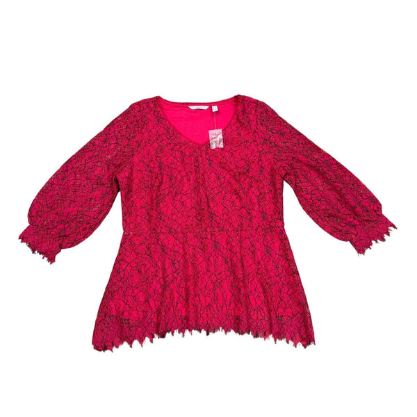 Isaac Mizrahi Live Women’s Pink Lace V-Neck Top With 3/4 Sleeve Size L