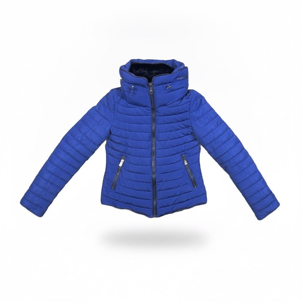 Zara Basic Womens Blue Quilted Winter Puffer Jacket W/ Zippered Pockets Size S
