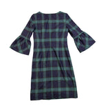 Talbots Womens Navy Green Plaid Wool Polyester Blend Bell Sleeve Dress Size 4