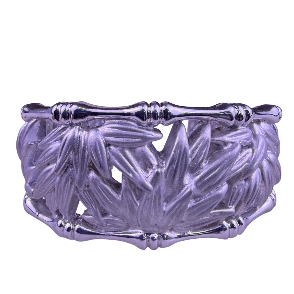 Arthur Court Womens Silver Tone Aluminum Bamboo Leaf Cuff Bracelet Signed