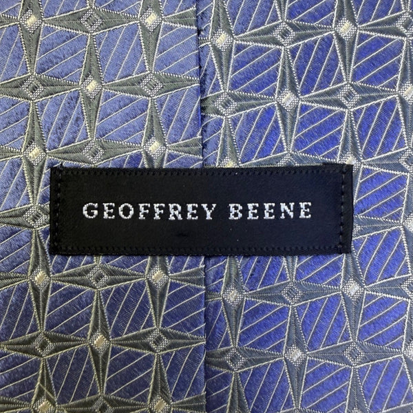 Geoffrey Beene Mens Blue Silk Geometric Pattern Necktie