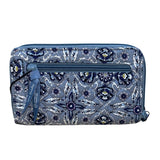 Vera Bradley Women’s Blue Floral Pattern Fabric RFID Plaza Tile Turnlock Wallet