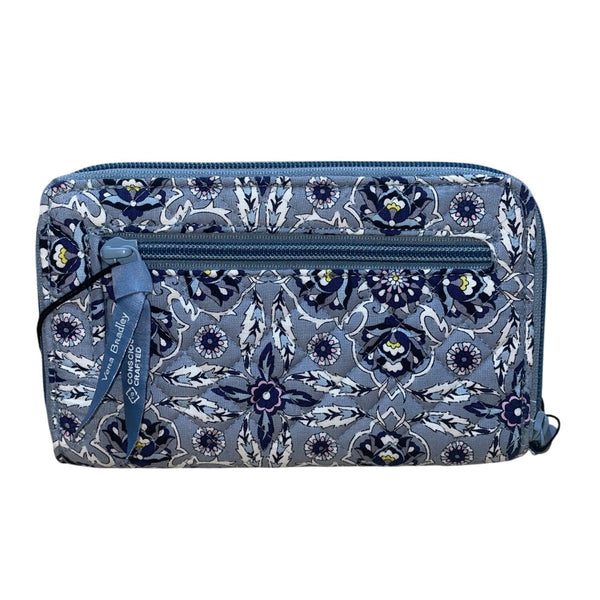Vera Bradley Women’s Blue Floral Pattern Fabric RFID Plaza Tile Turnlock Wallet