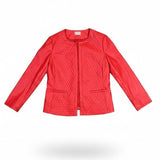 Chicos Red Quilted Faux Leather Jacket Open Front Diamond Stitching Women Sz1