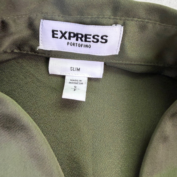 Express Womens Olive Green Portofino Slim-Fit Button-Up Blouse Long Sleeve Sz S