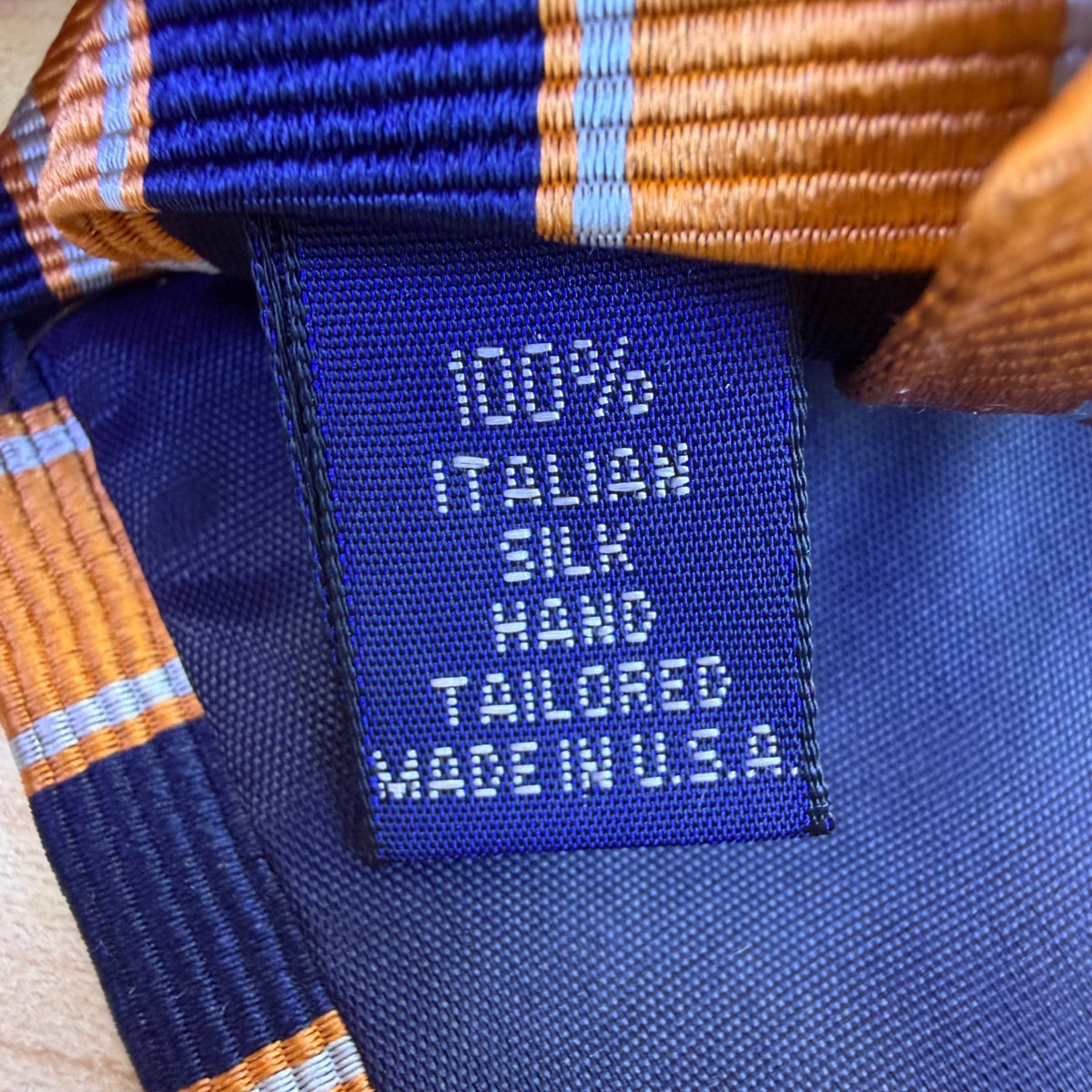 Paul Fredrick Mens Navy & Gold 100% Italian Silk Striped Hand-Tailored Tie