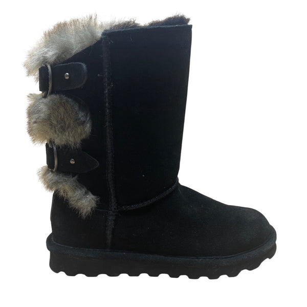 Bearpaw Women’s Black Cow Suede Faux Fur Lined Mid-Calf Winter Boots Size 6
