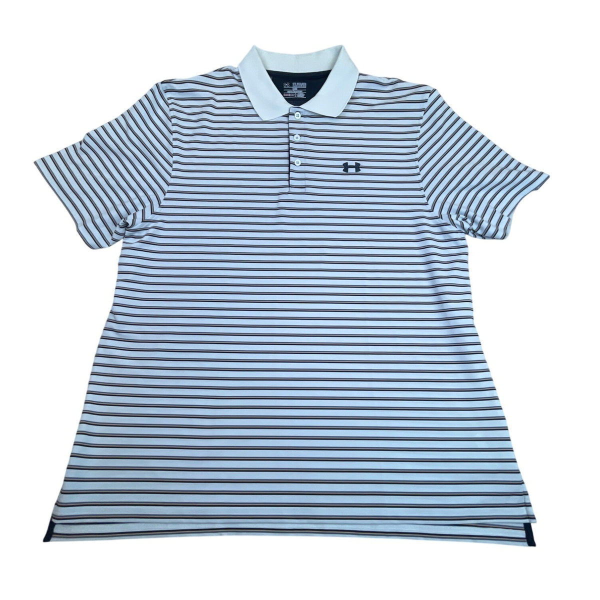 Under Armour Men's White Striped Heatgear Polo Shirt With Loose Fit Sz 2XL