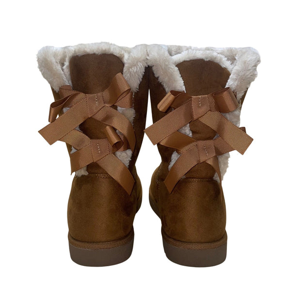 Hot Tomato Women’s Brown Faux Suede & Fur Joanna Back Bow Winter Boots Size 10M