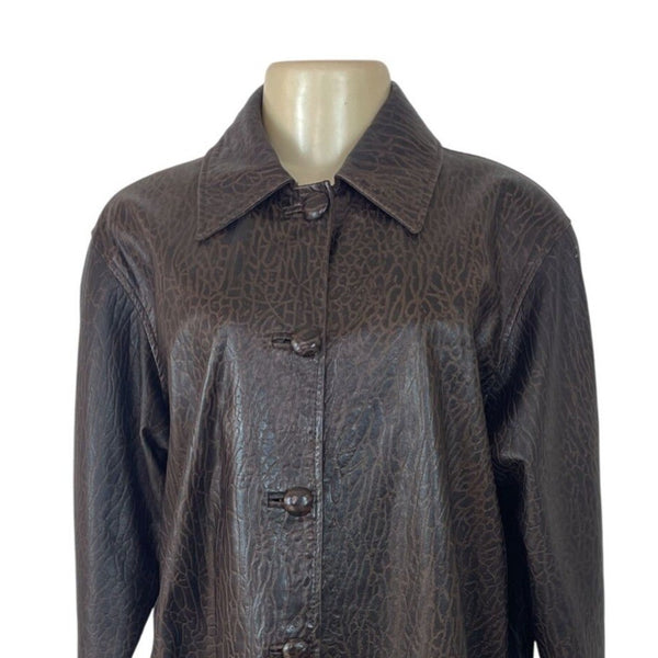 Shimba Womens Brown Exclusive Leather Coat Sz L