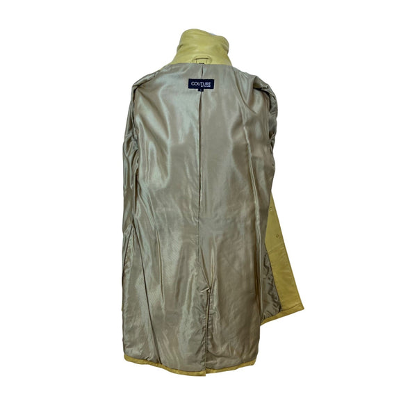 Couture Womens Yellow Leather Jacket With Satin Lining  Slim Fit Button-Up Sz S