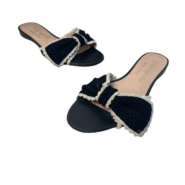Kate Spade New York Women’s Black Bun Slip On Flat Sandals Sz 9B