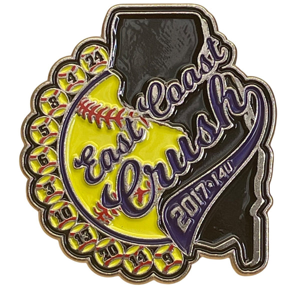 East Coast Crush 2017 14U Softball Team Pin  Yellow & Black Design