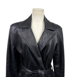 Trucker Women’s Black Leather Jacket Belted Wrap Style Size Medium