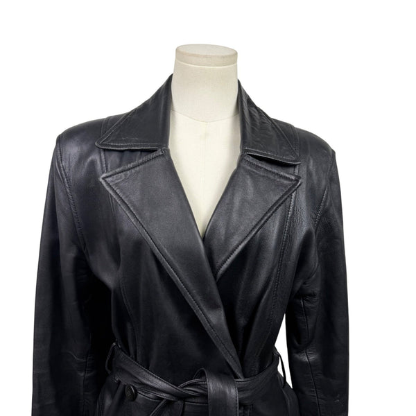 Trucker Women’s Black Leather Jacket Belted Wrap Style Size Medium