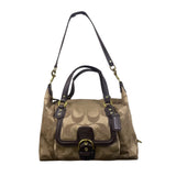 Coach Tan & Brown Signature Printed Handbag W/ Leather Trim & Gold Hardware
