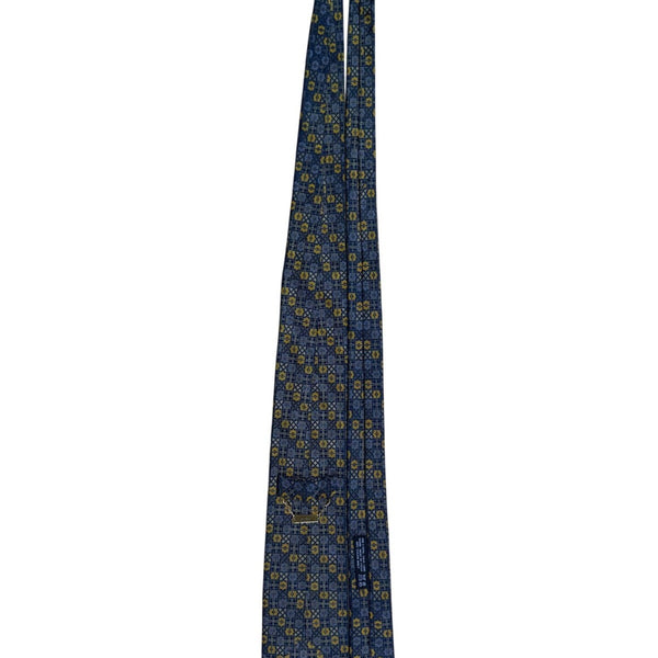 Brioni Mens Blue Yellow Silk Geometric Tie Handmade In Italy Elegant Design